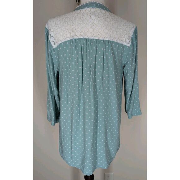 Matilda Jane Womens Enticing Eyelet Top Size XL Green Polka Dot Lace Peasant - Picture 5 of 11